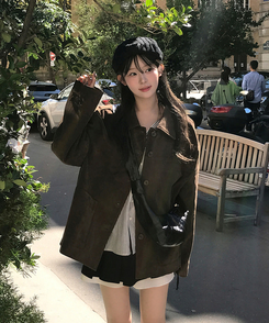 未使用 定価7.7万 レクト フェイクスウェードジャケット ブラック 韓国 フェイクスエードジップブルゾン【手洗いOK】（ブルゾン/ジャンバー