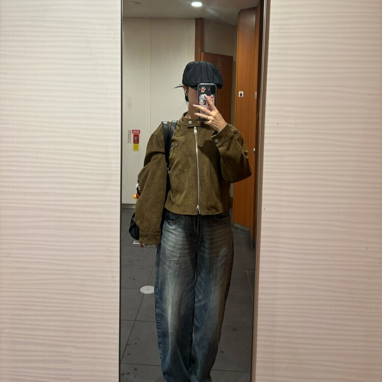 엔젤 워싱 데님 와이드 팬츠 네이비