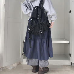 하이디 밑단 체크 레이어드 3단 캉캉 빈티지 롱스커트 보헤미안 모리걸 곤색