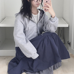 하이디 밑단 체크 레이어드 3단 캉캉 빈티지 롱스커트 보헤미안 모리걸 곤색