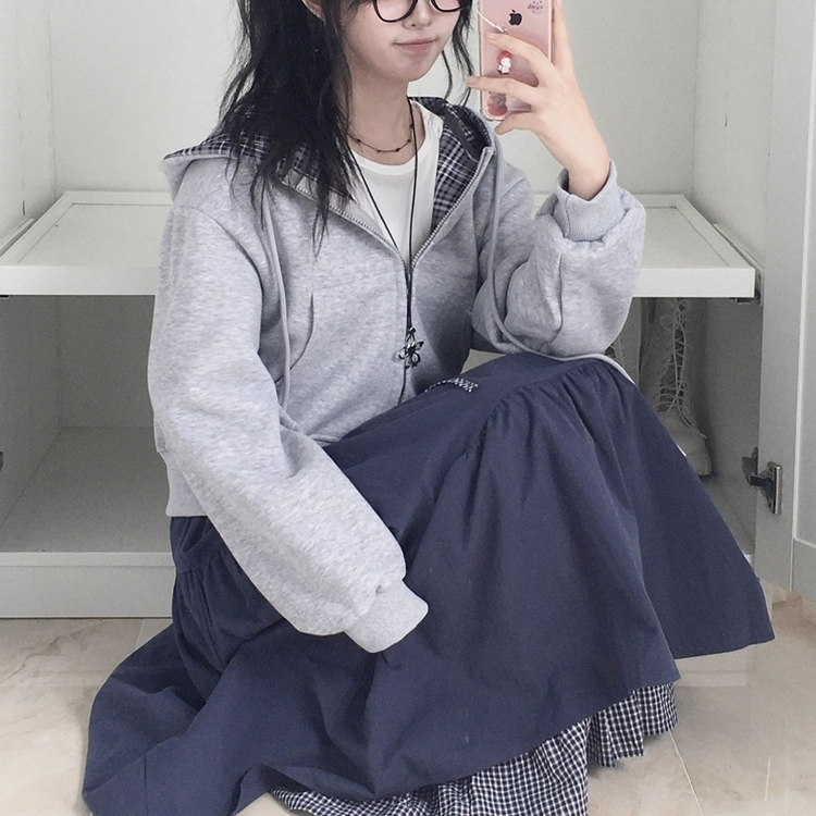 하이디 밑단 체크 레이어드 3단 캉캉 빈티지 롱스커트 보헤미안 모리걸 곤색