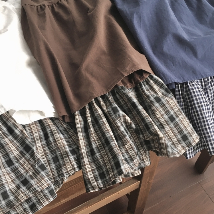 하이디 밑단 체크 레이어드 3단 캉캉 빈티지 롱스커트 보헤미안 모리걸