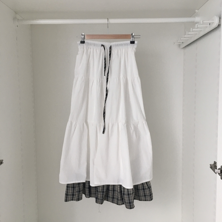 하이디 밑단 체크 레이어드 3단 캉캉 빈티지 롱스커트 보헤미안 모리걸