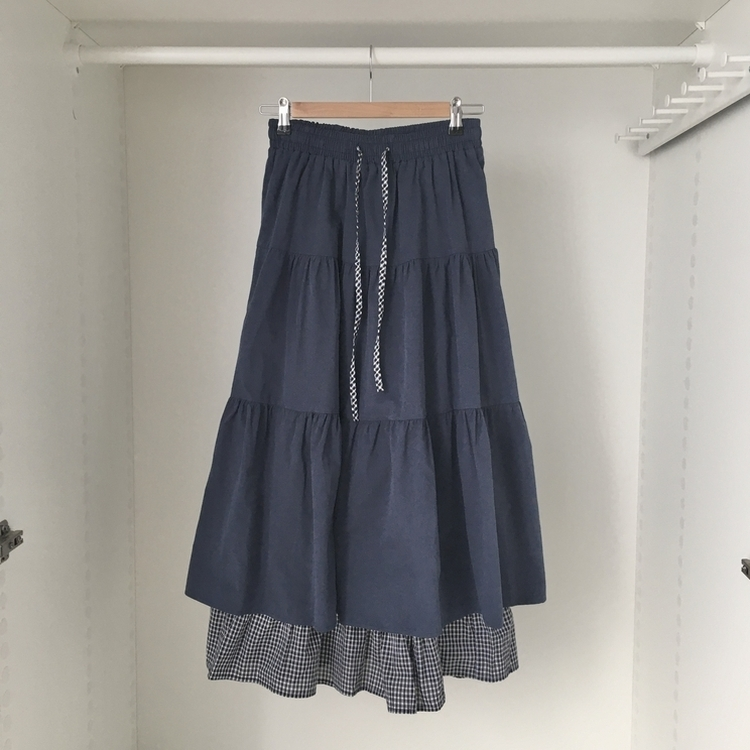 하이디 밑단 체크 레이어드 3단 캉캉 빈티지 롱스커트 보헤미안 모리걸