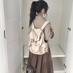 너드 빈티지 5kg 옆셔링 허리 사이드 리본 긴팔 체크셔츠 남방 베이지