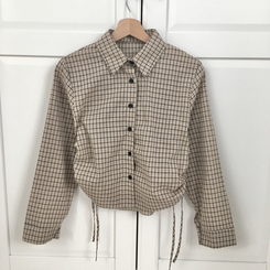 너드 빈티지 5kg 옆셔링 허리 사이드 리본 긴팔 체크셔츠 남방