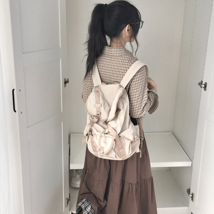 너드 빈티지 5kg 옆셔링 허리 사이드 리본 긴팔 체크셔츠 남방 베이지