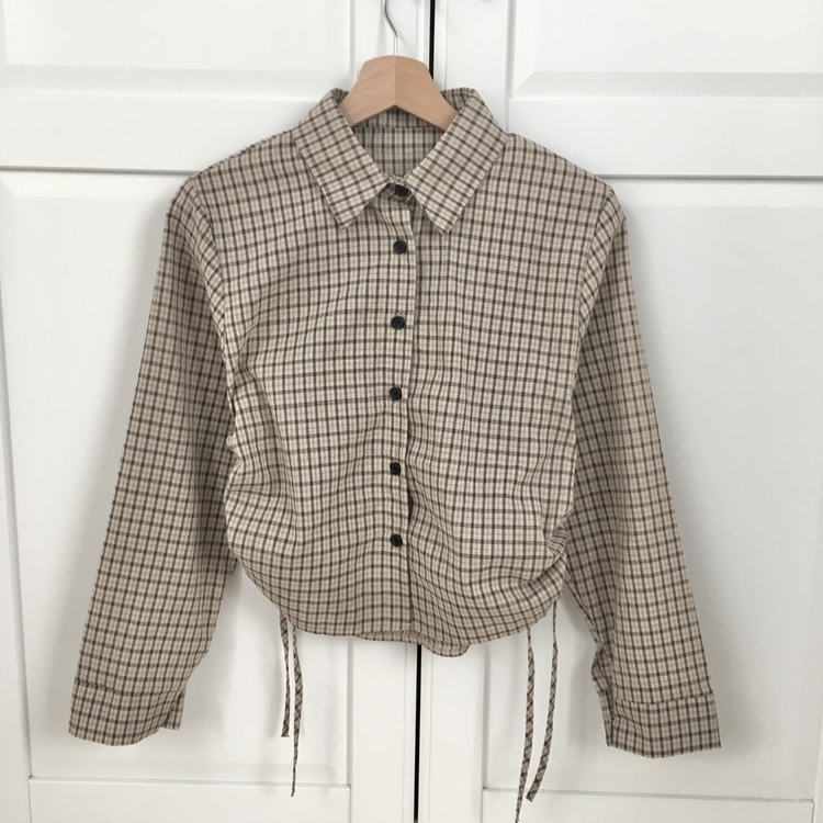 너드 빈티지 5kg 옆셔링 허리 사이드 리본 긴팔 체크셔츠 남방