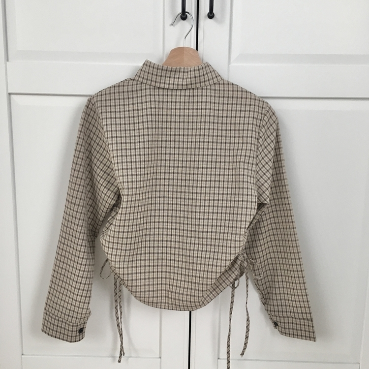 너드 빈티지 5kg 옆셔링 허리 사이드 리본 긴팔 체크셔츠 남방