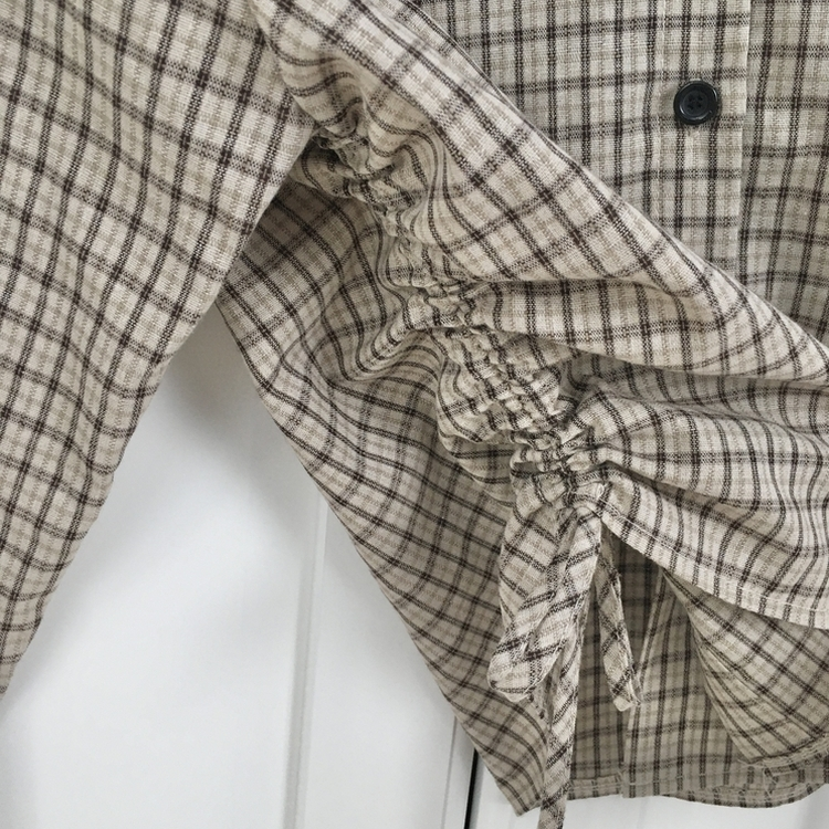 너드 빈티지 5kg 옆셔링 허리 사이드 리본 긴팔 체크셔츠 남방