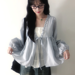 レースレイヤードフリルブラウス SKY BLUE