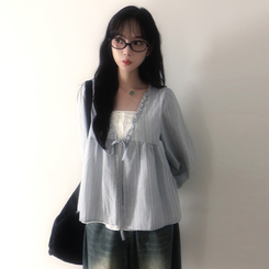 レースレイヤードフリルブラウス SKY BLUE
