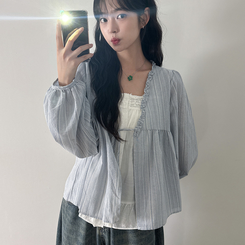 レースレイヤードフリルブラウス SKY BLUE