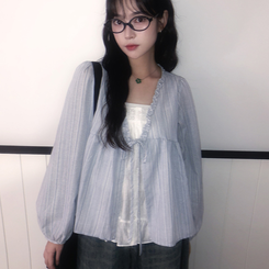 レースレイヤードフリルブラウス SKY BLUE