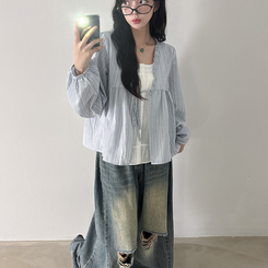 レースレイヤードフリルブラウス SKY BLUE