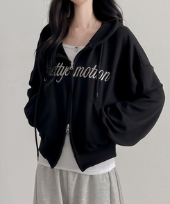 刺繍フードジップアップ(5color) BLACK