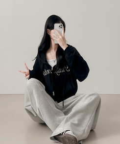 刺繍フードジップアップ(5color) BLACK