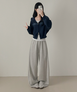 刺繍フードジップアップ(5color) NAVY