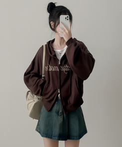 刺繍フードジップアップ(5color) BROWN