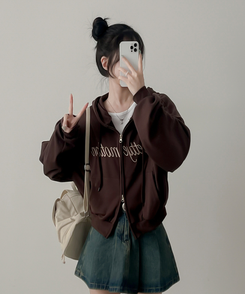 刺繍フードジップアップ(5color) BROWN