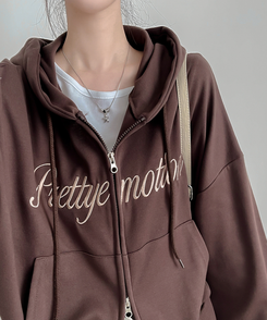 刺繍フードジップアップ(5color) BROWN