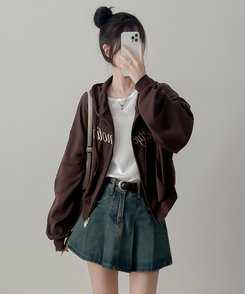 刺繍フードジップアップ(5color) BROWN