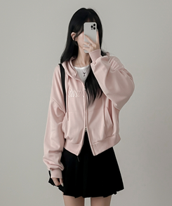 刺繍フードジップアップ(5color) PINK