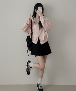 刺繍フードジップアップ(5color) PINK