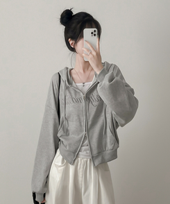 刺繍フードジップアップ(5color) GREY