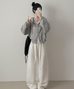 刺繍フードジップアップ(5color) GREY