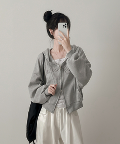 刺繍フードジップアップ(5color) GREY