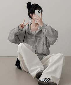 刺繍フードジップアップ(5color) GREY