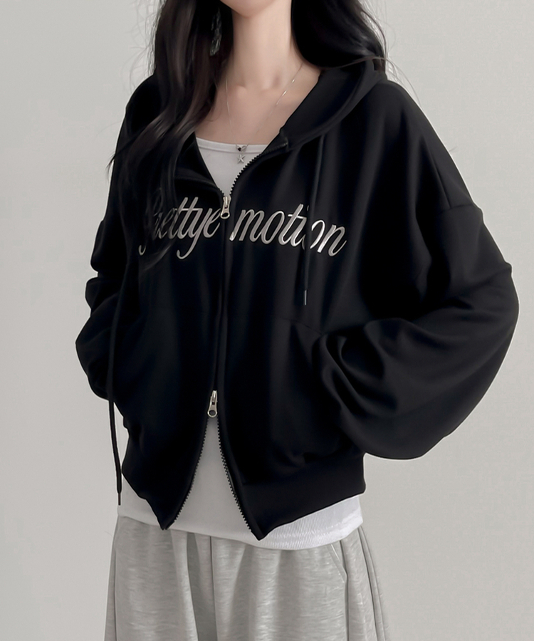 刺繍フードジップアップ(5color) BLACK
