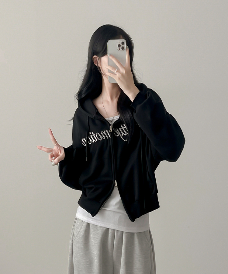 刺繍フードジップアップ(5color) BLACK