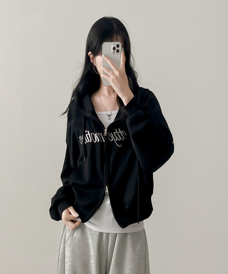 刺繍フードジップアップ(5color) BLACK