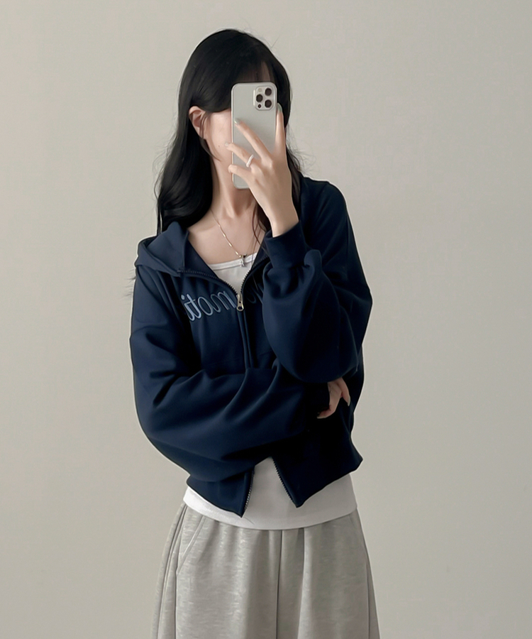 刺繍フードジップアップ(5color) NAVY