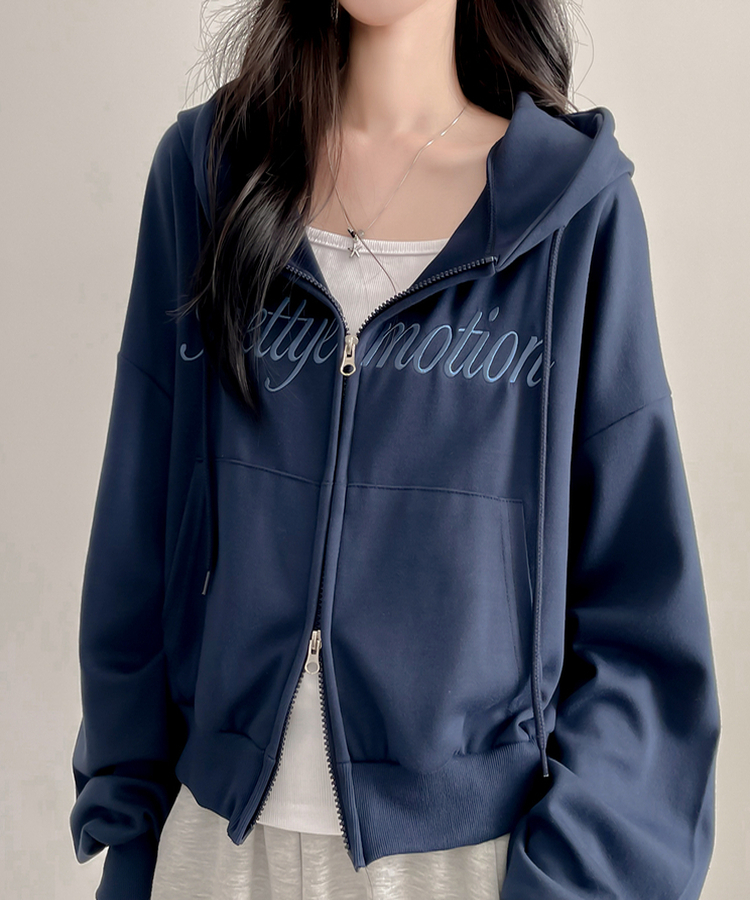 刺繍フードジップアップ(5color) NAVY