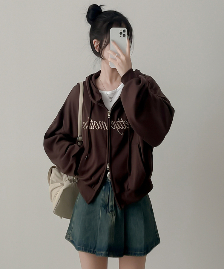 刺繍フードジップアップ(5color) BROWN