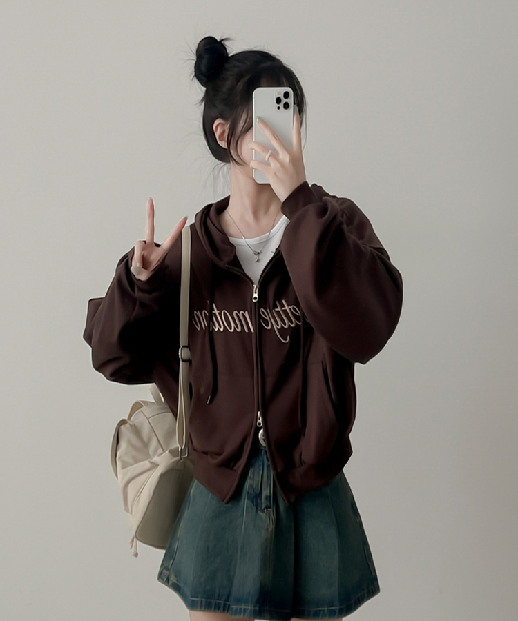 刺繍フードジップアップ(5color) BROWN