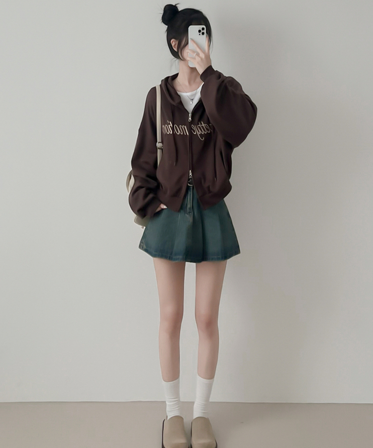 刺繍フードジップアップ(5color) BROWN