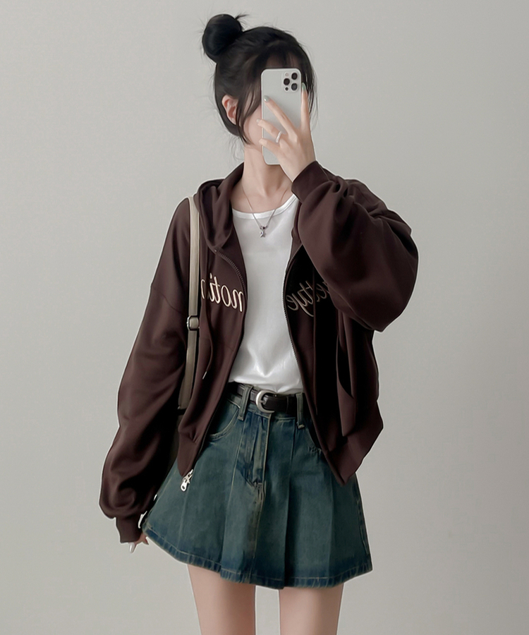 刺繍フードジップアップ(5color) BROWN