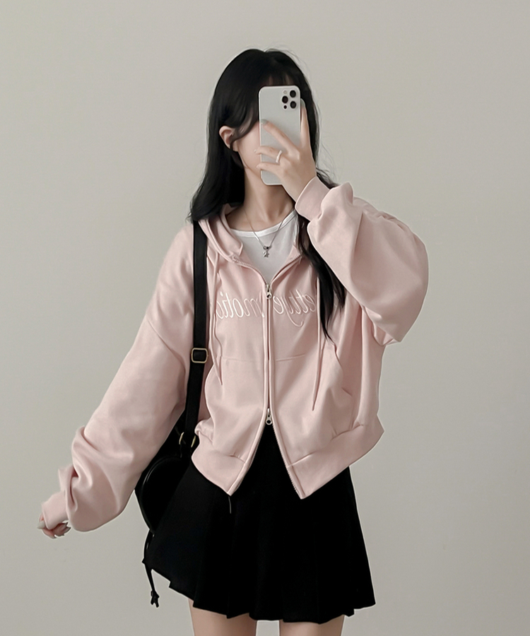 刺繍フードジップアップ(5color) PINK
