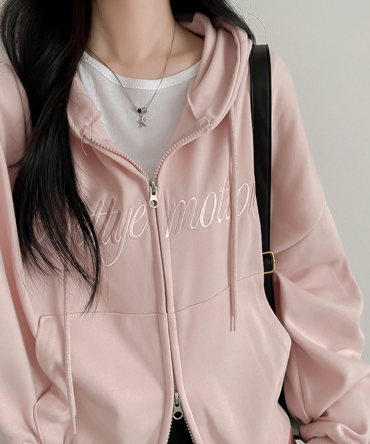 刺繍フードジップアップ(5color) PINK