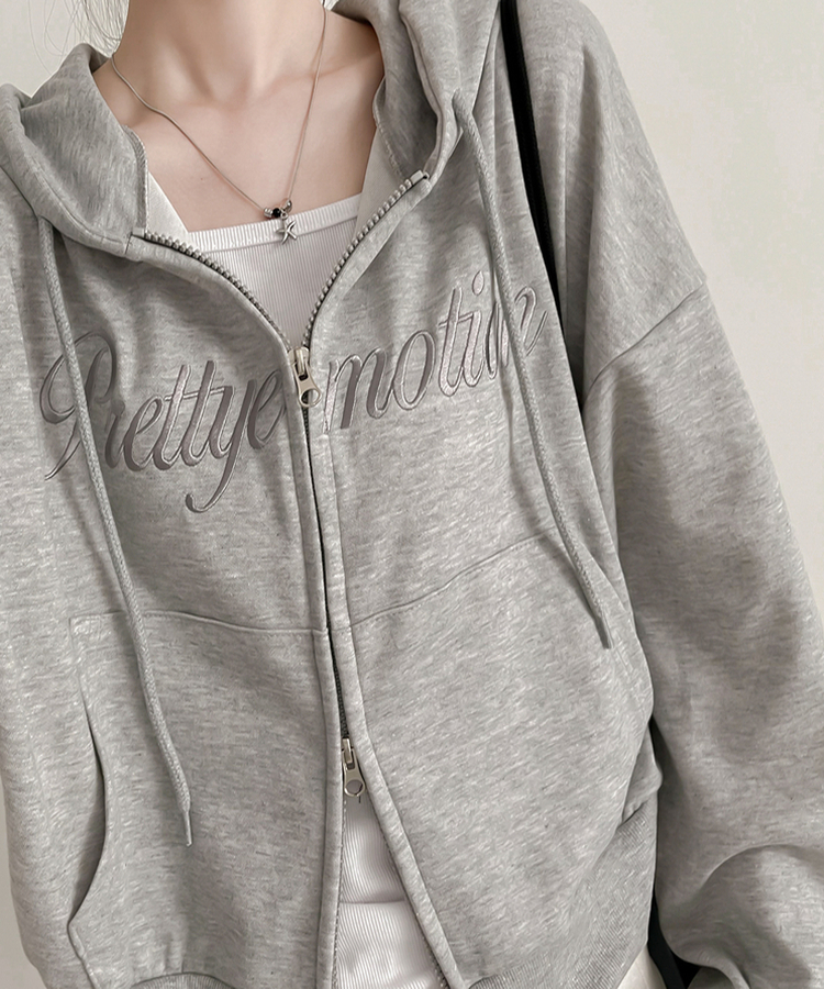 刺繍フードジップアップ(5color) GREY