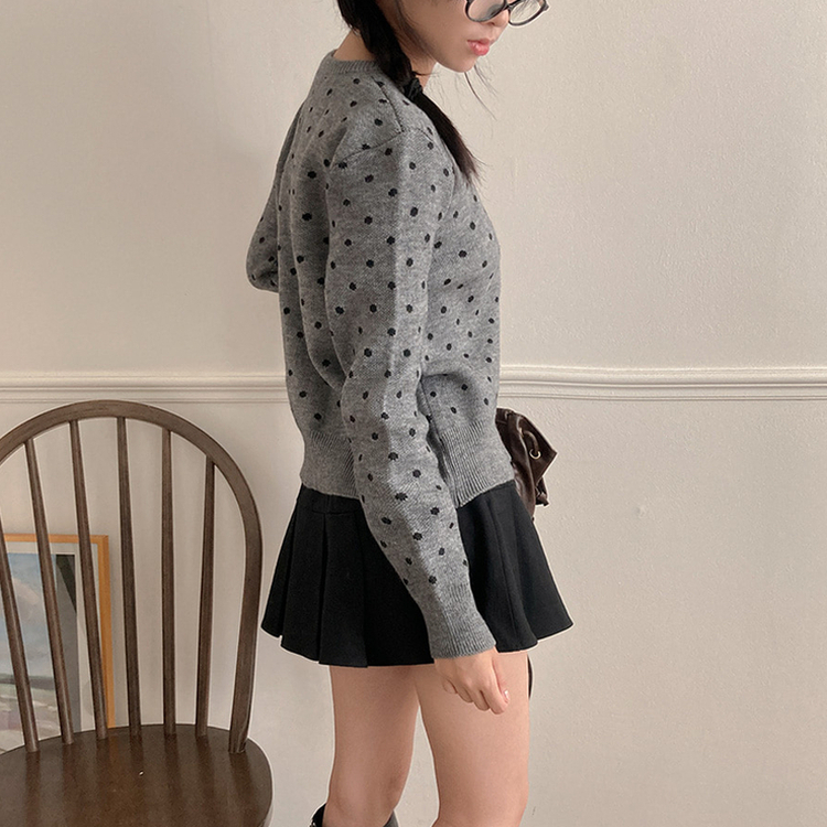 애플 도트 라운드넥 니트 가디건 그레이