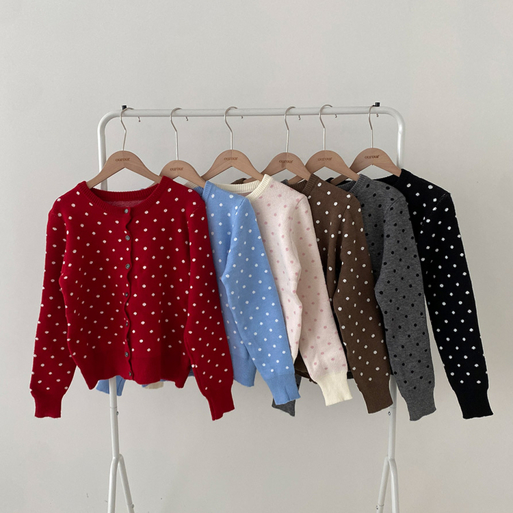 애플 도트 라운드넥 니트 가디건