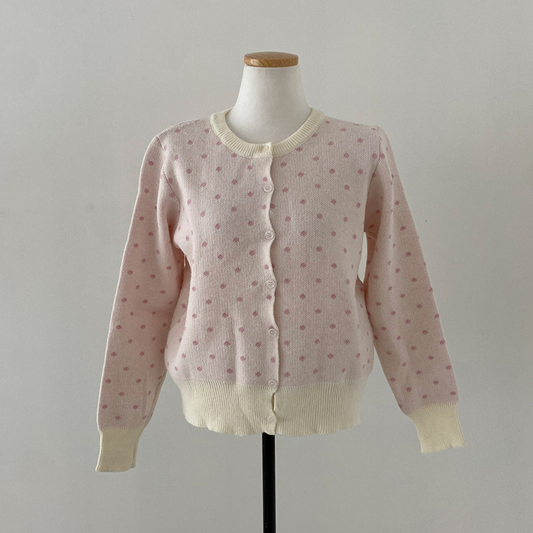 애플 도트 라운드넥 니트 가디건