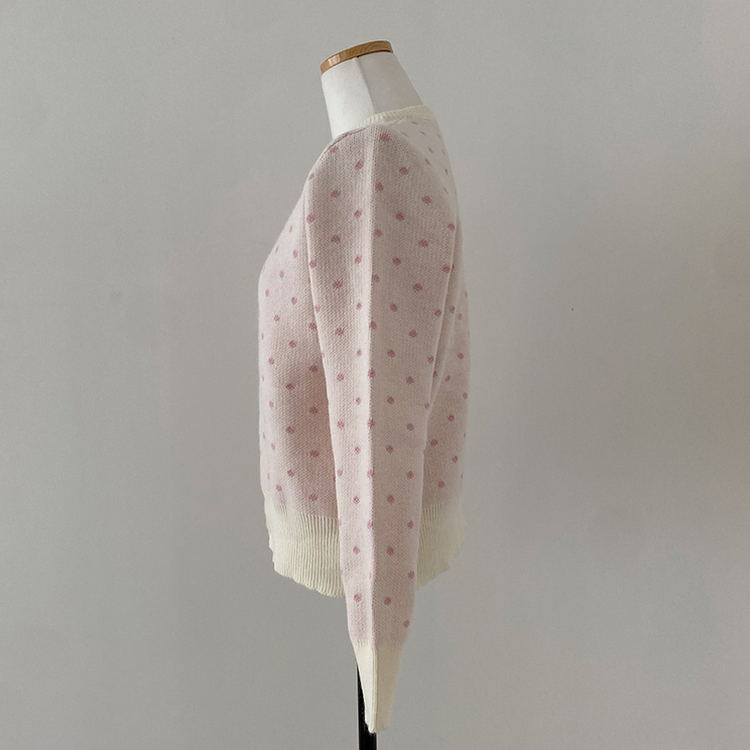 애플 도트 라운드넥 니트 가디건