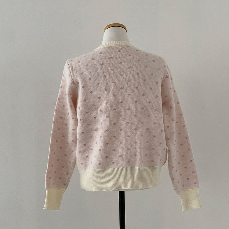 애플 도트 라운드넥 니트 가디건