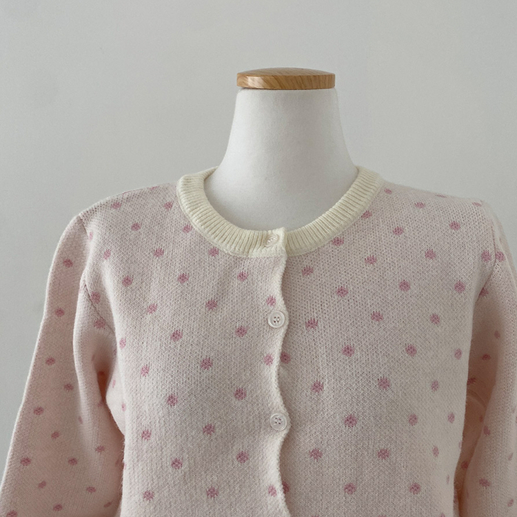 애플 도트 라운드넥 니트 가디건